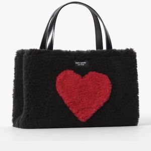 Kate Spade NWT Sam Icon Intersia Heart Faux Shearling Small Tote